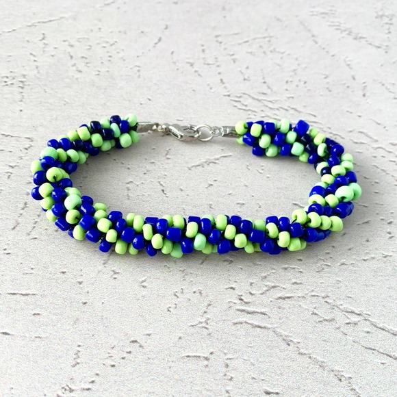 Swampy Pond - Kumihimo Beaded Rope Bracelet - Blue Green - Picture 2 of 3